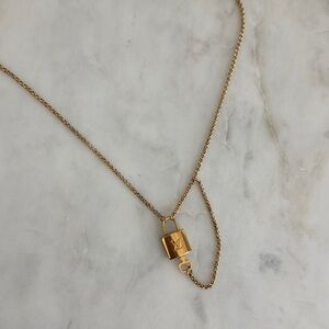 Louis Vuitton Gold-Tone Padlock Necklace with LV Monogram